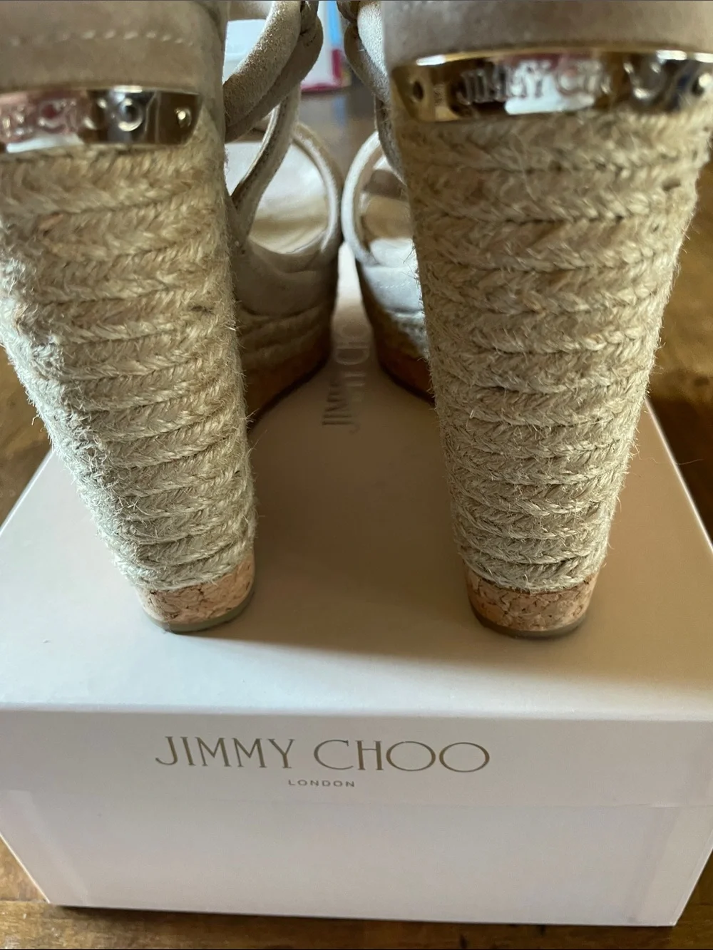 JIMMY CHOO Tan Nomad Nadym Suede Espadrille Platform Sandal 37